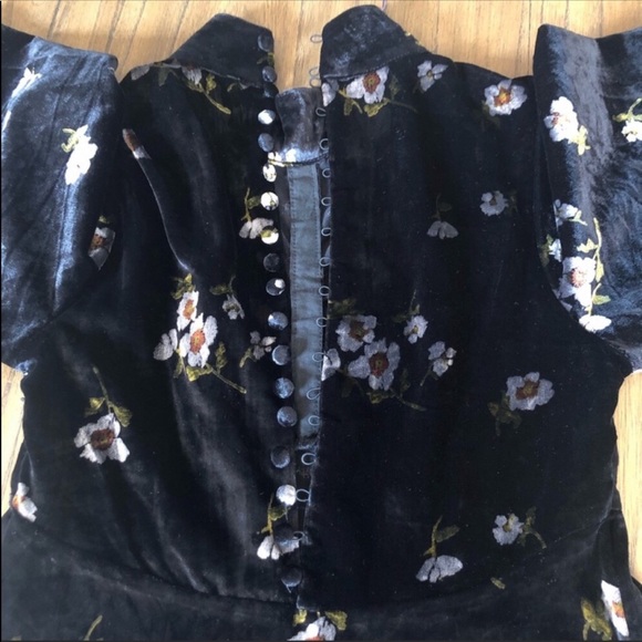 Free People black suede floral dress button back - Picture 3 of 8